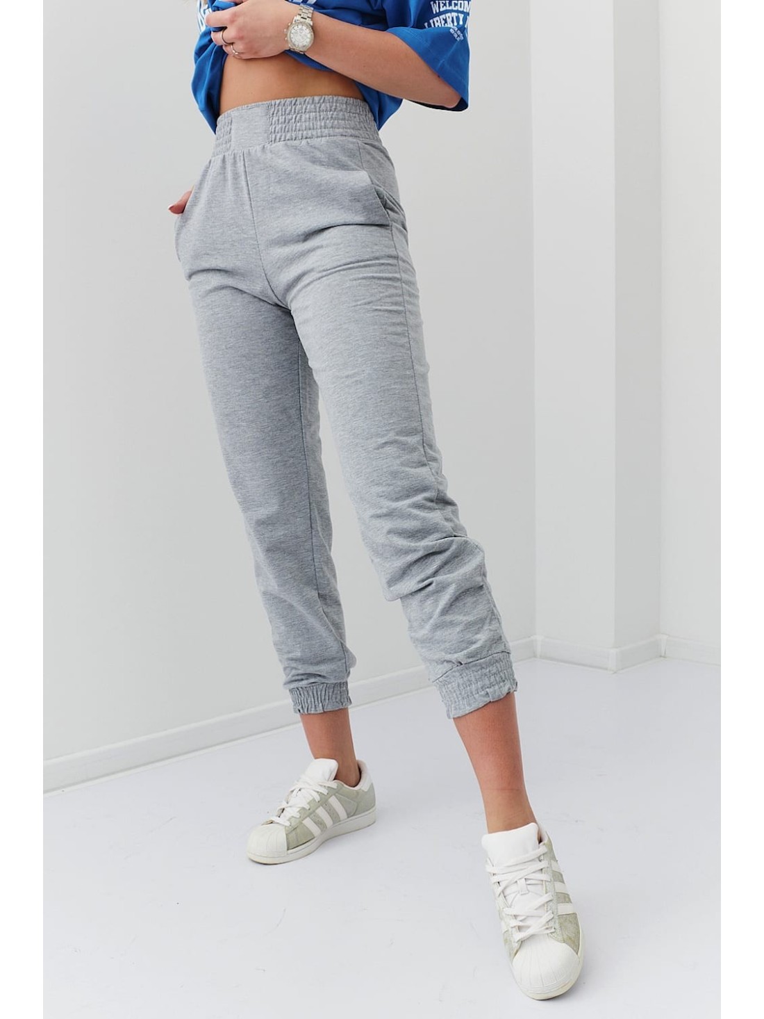 Cotton joggers with pockets, light gray 22180 - Online store - Boutique